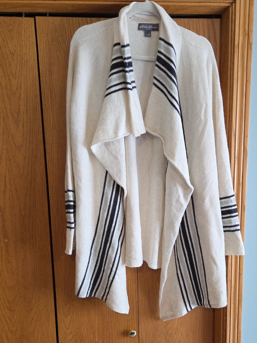 Eddie Bauer Cream Waterfall Cardigan with Black Stripe Accents Size Xxl